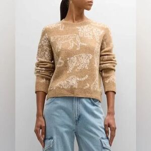 Rails Perci Ivory Wild Cats Sweater Women XS Crewneck Wool Blend Crew Neck Brown